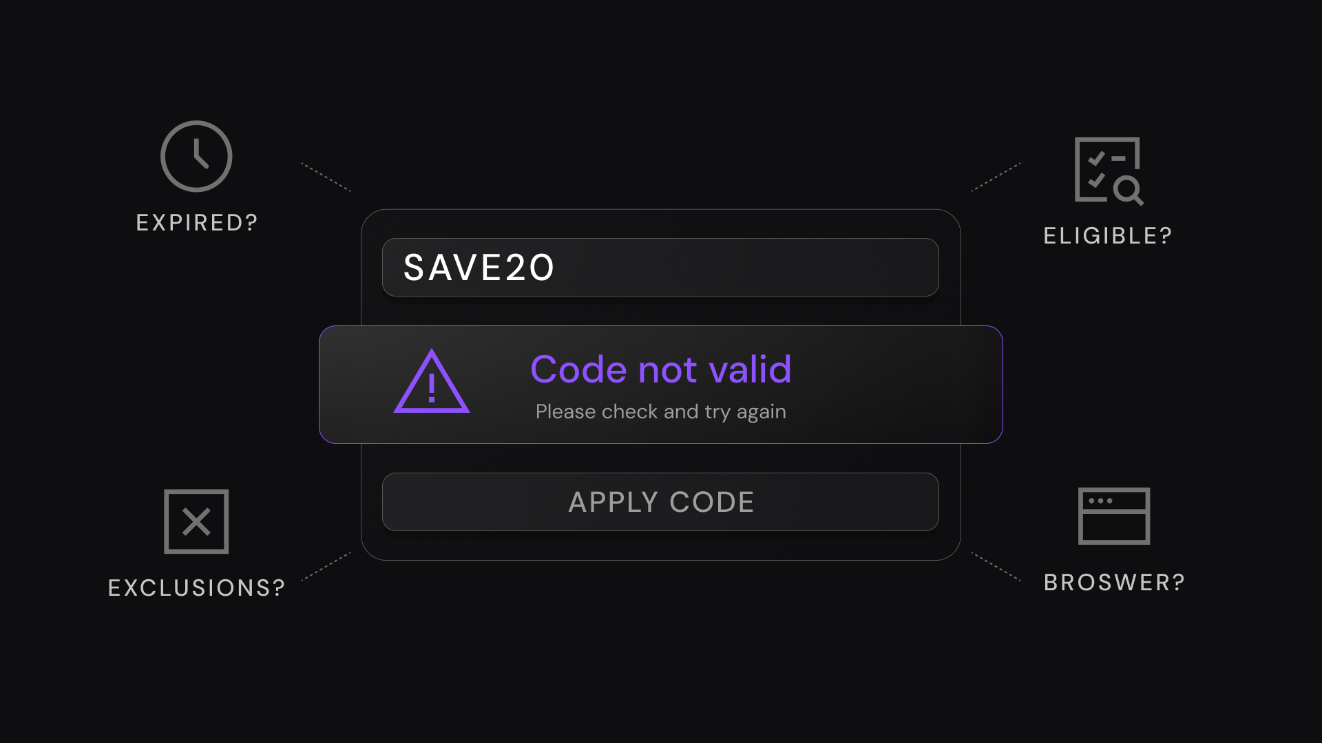 coupon code not working at checkout error message